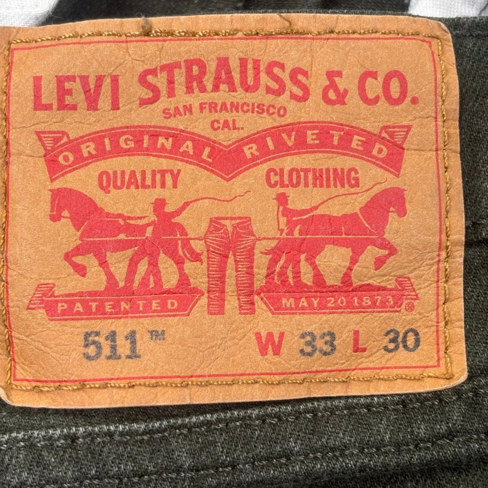 Levi's 511 Slim Fit Pants 33W x‎ 30L Olive Green Stretch Twill Chino Men's